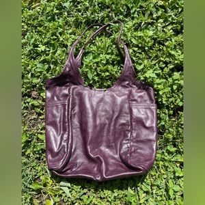 SOLD Large ROUGH&TUMBLE leather purse minimal in Aubergine